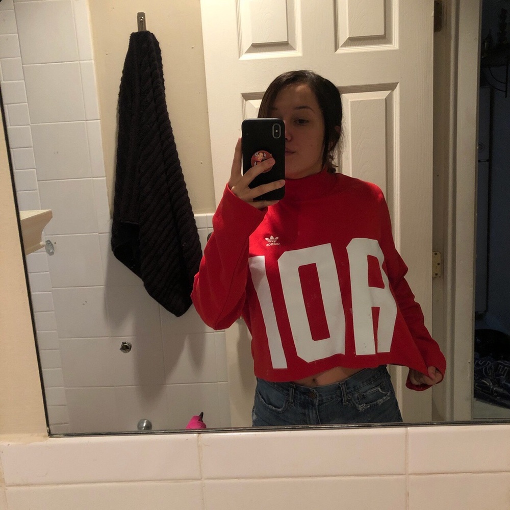 Red turtleneck Adidas crop top